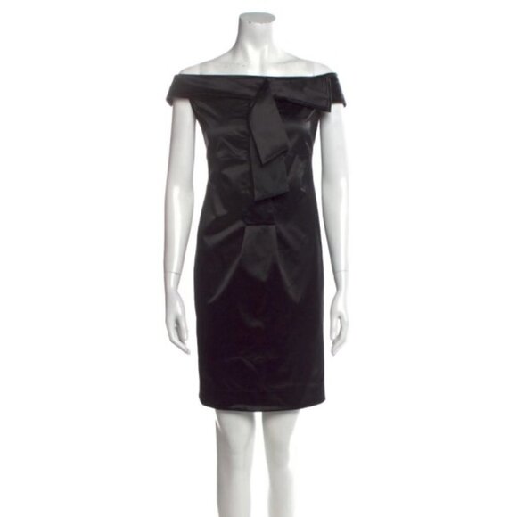 Diane Von Furstenberg Black Off The Shoulder Pia Midi  Dress w/ Bow tie size 6 - Picture 2 of 16